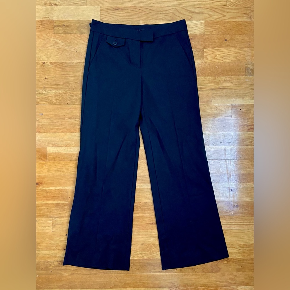 Theory Wide Leg Mid Rise Black Trousers